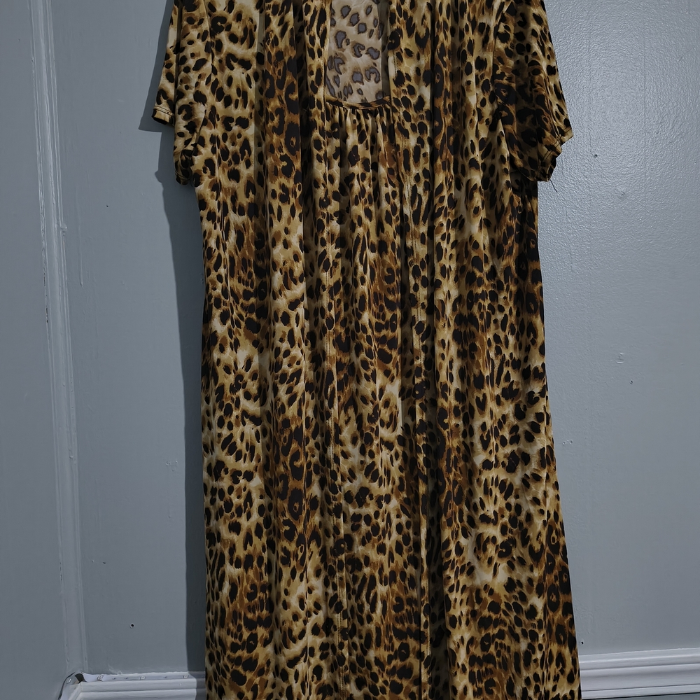 Top Fashion Leopard Print Dress XL Built-In Cardigan Short Sleeve Stretch